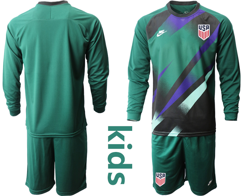 Cheap Youth 2020-2021 Season National team United States goalkeeper Long sleeve green Soccer Jersey1